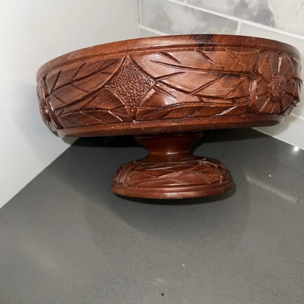 Vintage Carved Wood Tiki Bowl Tribal Ethnic Honduras Large Pedestal Centerpiece